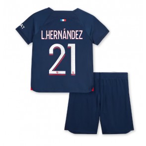 Lacne Dětský Futbalové dres Paris Saint-Germain Lucas Hernandez #21 2023-24 Krátky Rukáv - Domáci (+ trenírky)